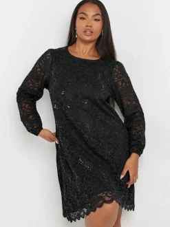 Zwart - Yours - Curve - Kanten midi-jurk