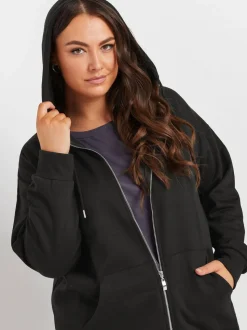Zwart - Yours - Curve - Lange hoody met rits