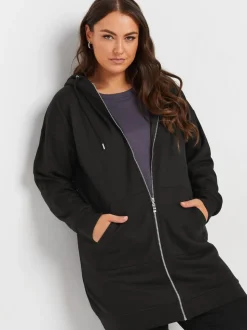 Zwart - Yours - Curve - Lange hoody met rits