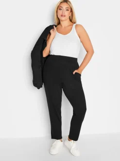 Zwart - Yours Curve - Jersey stretchjoggingbroek met dubbele bandplooi