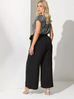 Zwart - Yours Curve London 2-in-1 Jumpsuit met Pailletten