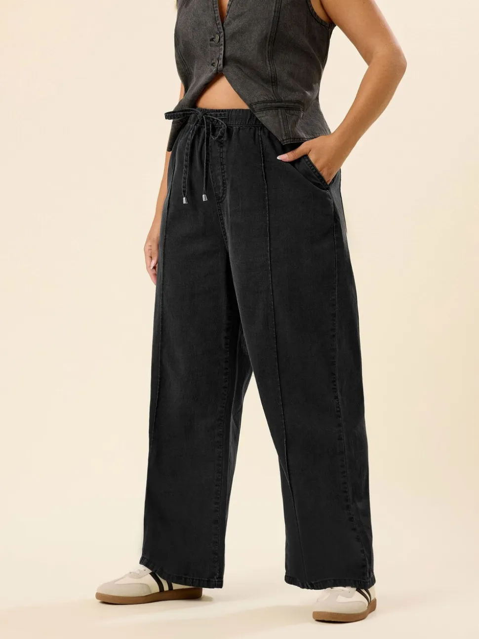 Zwart - Yours Curve Wide Leg Seam Front Jeans