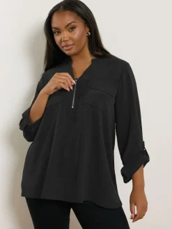 Zwart - Yours Curve Zip Notch Neck Blouse
