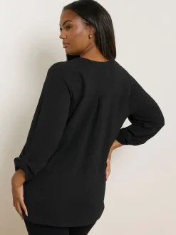 Zwart - Yours Curve Zip Notch Neck Blouse