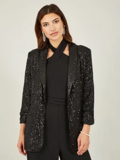 Zwart - Yumi - Blazer met lovertjes en zakken