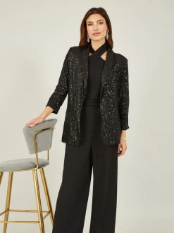 Zwart - Yumi - Blazer met lovertjes en zakken