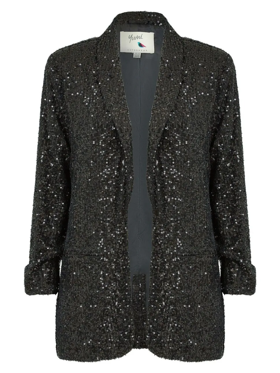 Zwart - Yumi - Blazer met lovertjes en zakken