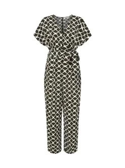 Zwart - Yumi jumpsuit met overslag en geometrische print