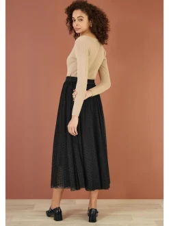 Zwart - Yumi Mesh Heart Print Tulle Skirt