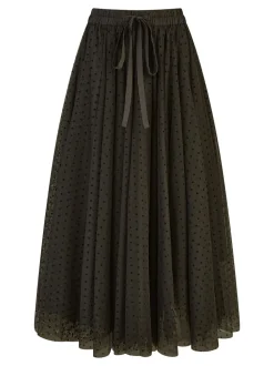 Zwart - Yumi Mesh Heart Print Tulle Skirt