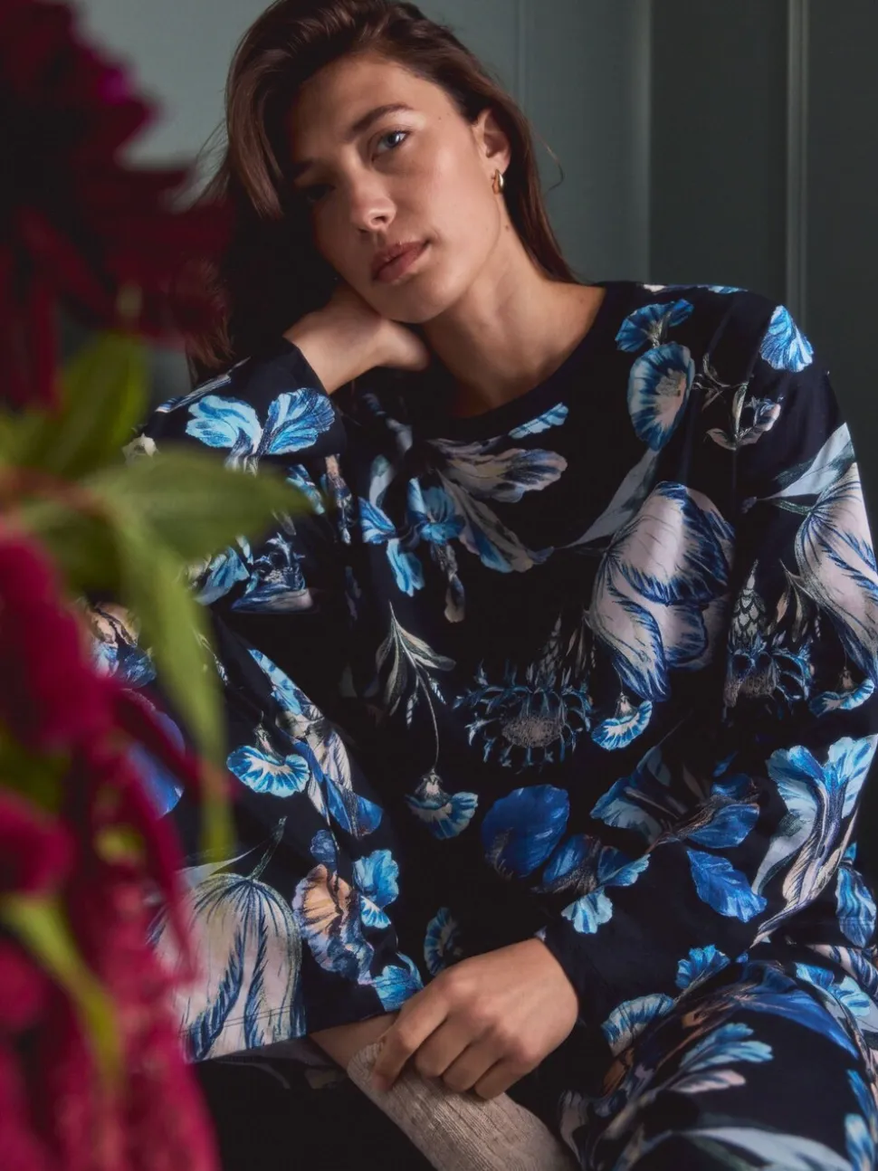 Zwart bloemenprint - Kew Collection pyjama's met lange mouwen