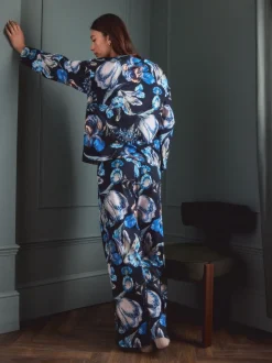 Zwart bloemenprint - Kew Collection pyjama's met lange mouwen