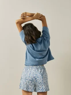 Zwart bloemenprint - Korte katoenen pyjama