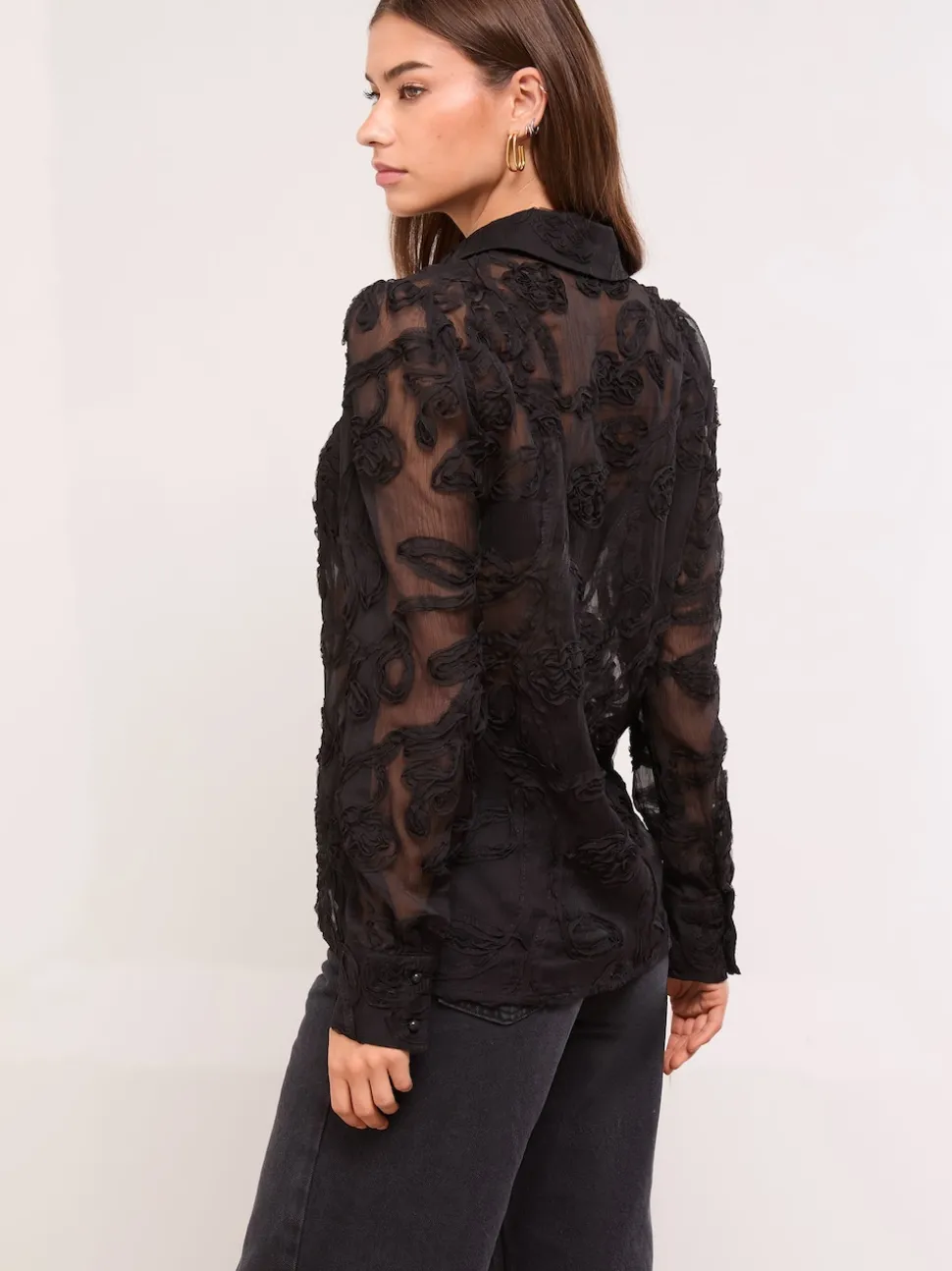 Zwart bloemenprint - Lipsy Burnout overhemd met knoopsluiting
