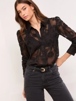 Zwart bloemenprint - Lipsy Burnout overhemd met knoopsluiting