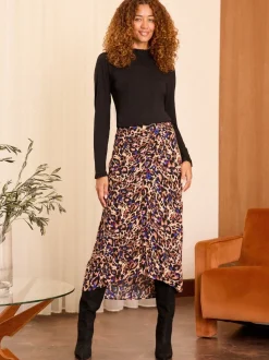 Zwart en gestreept - Love & Roses jersey top met ruches aan de hals en lange mouwen