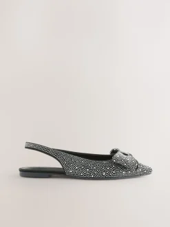 Zwart gelast - Forever Comfort® ballerina's met strik, spitse neus en hielbandje