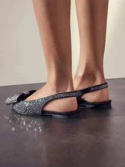 Zwart gelast - Forever Comfort® ballerina's met strik, spitse neus en hielbandje