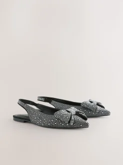 Zwart gelast - Forever Comfort® ballerina's met strik, spitse neus en hielbandje