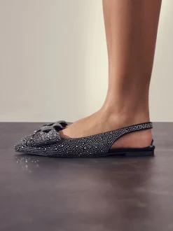 Zwart gelast - Forever Comfort® ballerina's met strik, spitse neus en hielbandje