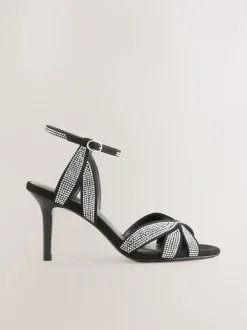 Zwart gelast - Forever Comfort® Leather Lattice Front Heeled Sandals