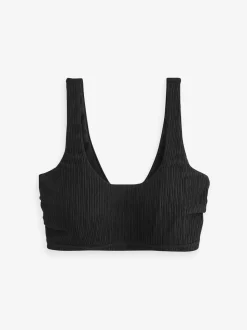 Zwart geribbeld - Halflange beugelbikinitop in cupmaat DD+