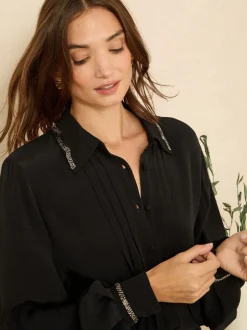 Zwart geschulpt - Love & Roses overhemd met knopen en lange mouwen
