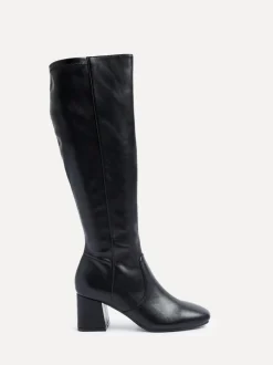 Zwart imitatieleer - Linzi Slate Stretch Knee High Block Heel Boots