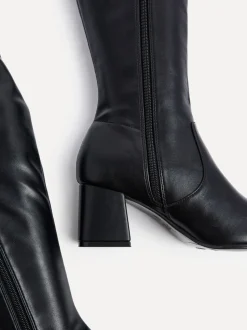 Zwart imitatieleer - Linzi Slate Stretch Knee High Block Heel Boots