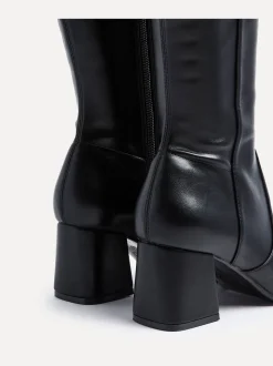 Zwart imitatieleer - Linzi Slate Stretch Knee High Block Heel Boots