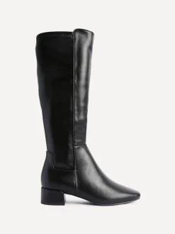 Zwart imitatieleer - Linzi Revolve Stretch High Leg Boot With Low Block Heel