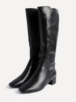 Zwart imitatieleer - Linzi Revolve Stretch High Leg Boot With Low Block Heel