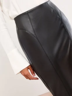 Zwart imitatieleer - Lipsy - Midi-rok met zijsplit