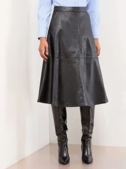 Zwart imitatieleer - Lipsy Textured Fit and Flared Midi Skirt