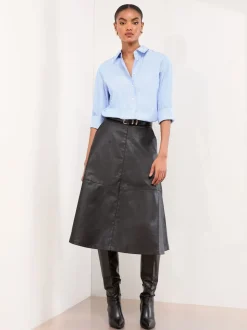 Zwart imitatieleer - Lipsy Textured Fit and Flared Midi Skirt