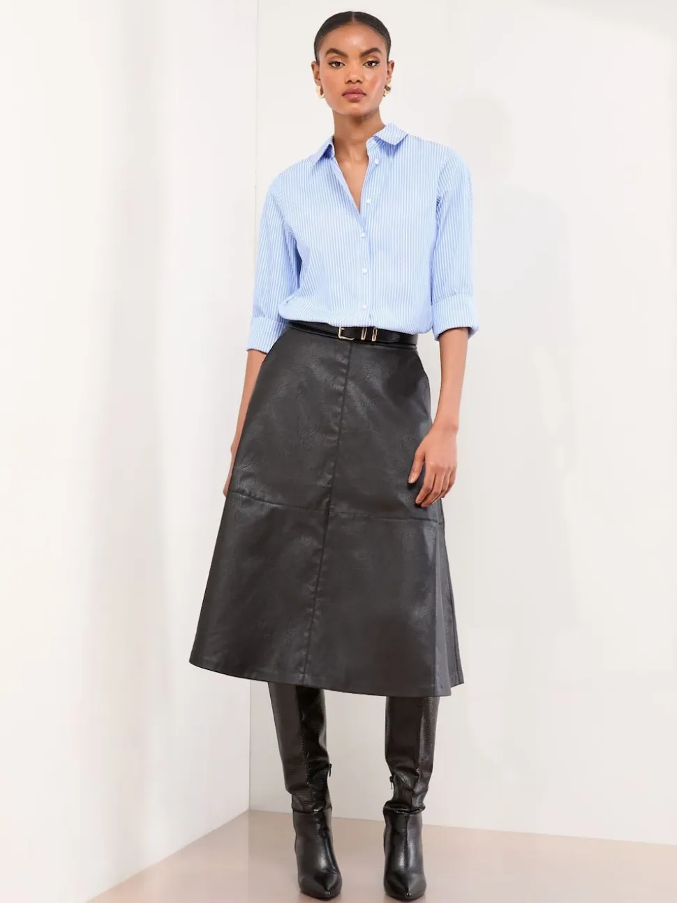 Zwart imitatieleer - Lipsy Textured Fit and Flared Midi Skirt