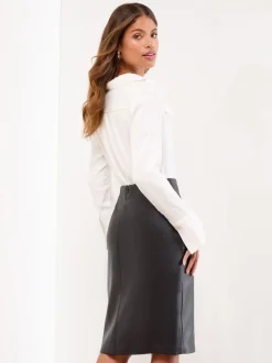Zwart imitatieleer - Lipsy - Midi-rok met zijsplit