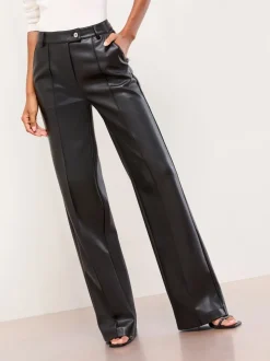 Zwart imitatieleer - Lipsy Pintuck Tailored Wide Leg Trousers