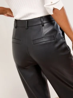 Zwart imitatieleer - Lipsy Pintuck Tailored Wide Leg Trousers