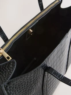 Zwart krokodil-effect - Draagtas met structuur
