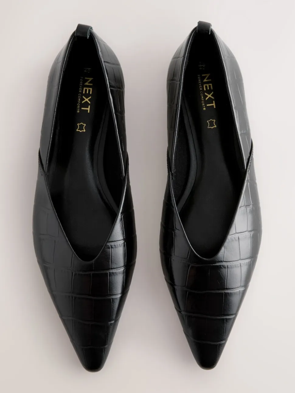 Zwart krokodil-effect - Premium Leather Pointed Toe Ballerinas