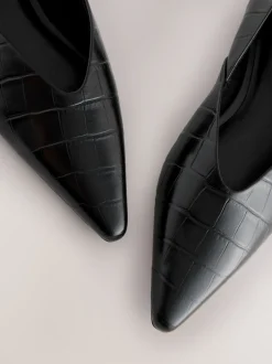 Zwart krokodil-effect - Premium Leather Pointed Toe Ballerinas