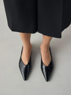 Zwart krokodil-effect - Premium Leather Pointed Toe Ballerinas