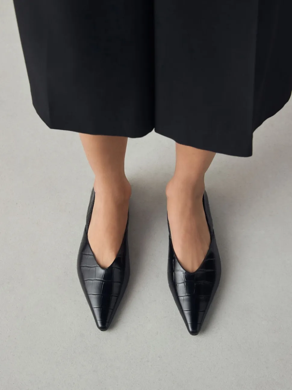 Zwart krokodil-effect - Premium Leather Pointed Toe Ballerinas