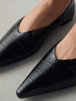 Zwart krokodil-effect - Premium Leather Pointed Toe Ballerinas
