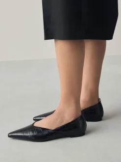 Zwart krokodil-effect - Premium Leather Pointed Toe Ballerinas