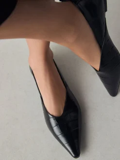 Zwart krokodil-effect - Premium Leather Pointed Toe Ballerinas