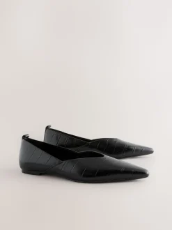 Zwart krokodil-effect - Premium Leather Pointed Toe Ballerinas