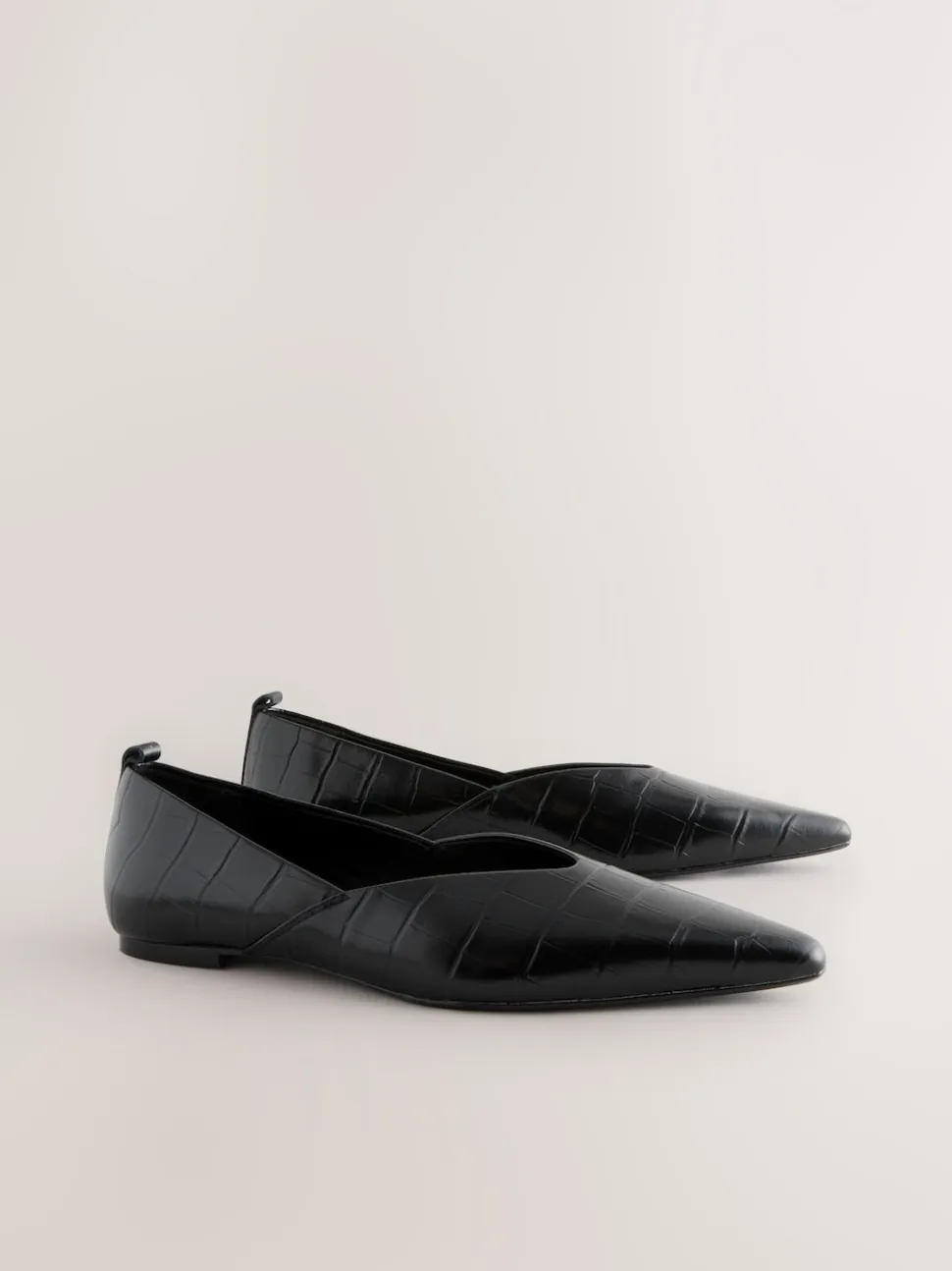 Zwart krokodil-effect - Premium Leather Pointed Toe Ballerinas