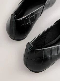 Zwart krokodil-effect - Premium Leather Pointed Toe Ballerinas
